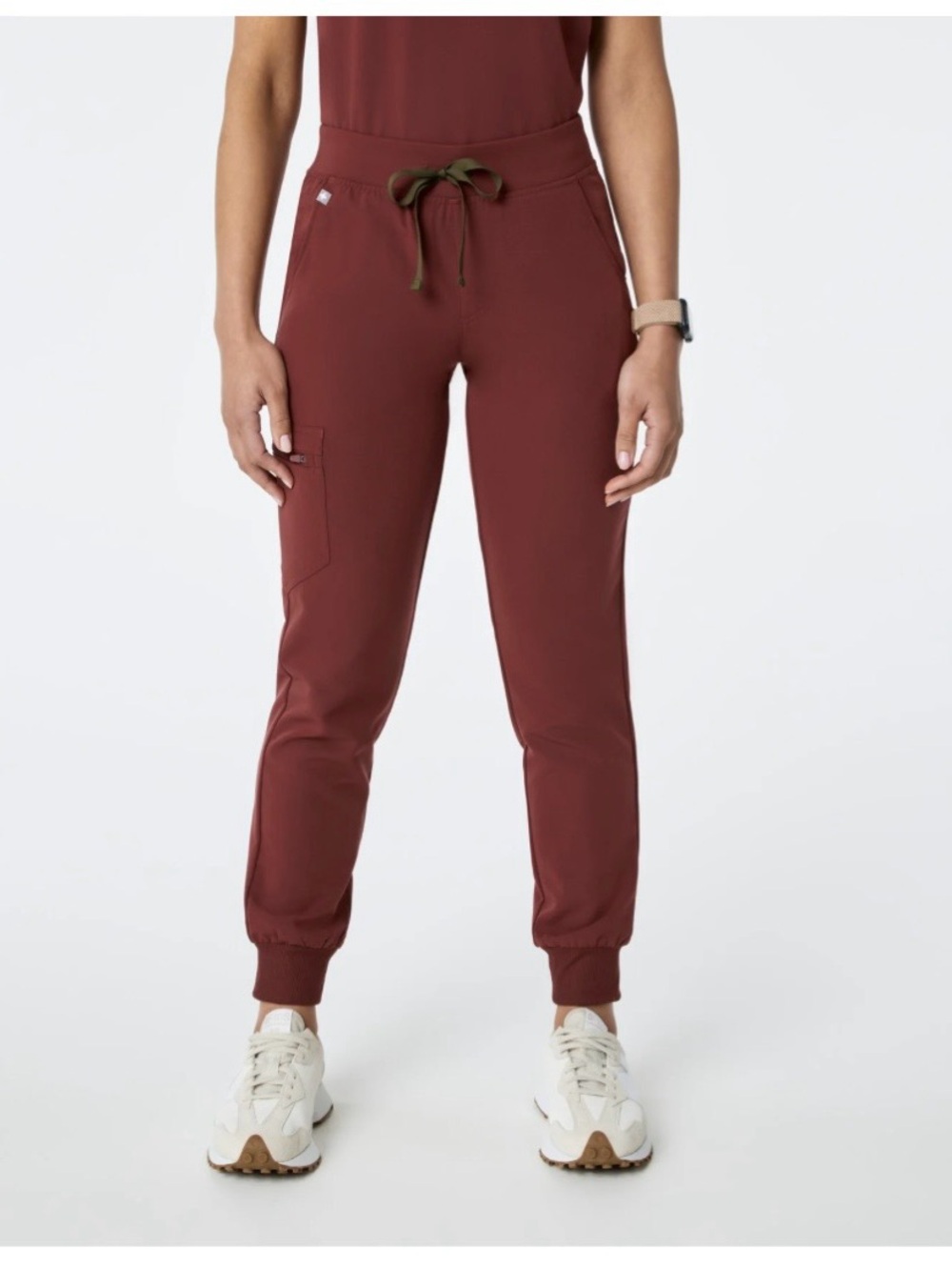 Figs Women’s Jogger Pants in Maroon with Olive Drawstring